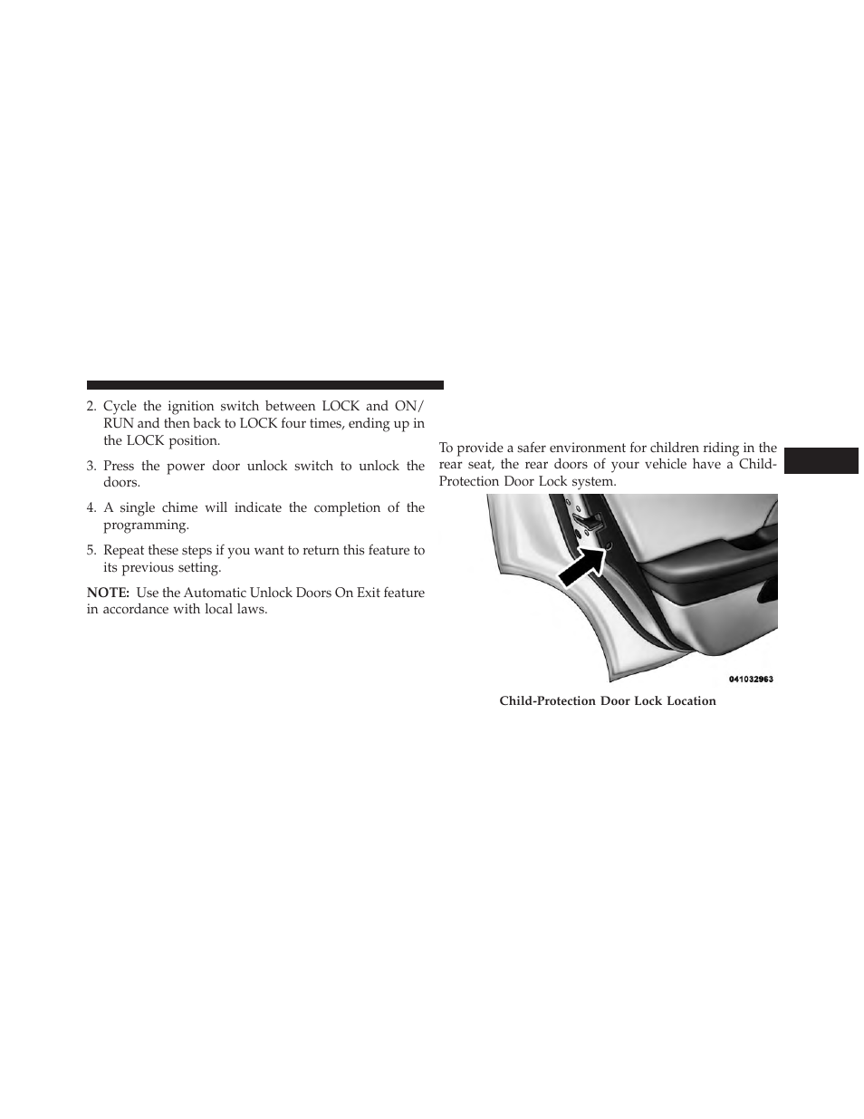 Child-protection door lock system — rear doors, Child-protection door lock system, Rear doors | Dodge 2013 Avenger - Owner Manual User Manual | Page 37 / 519