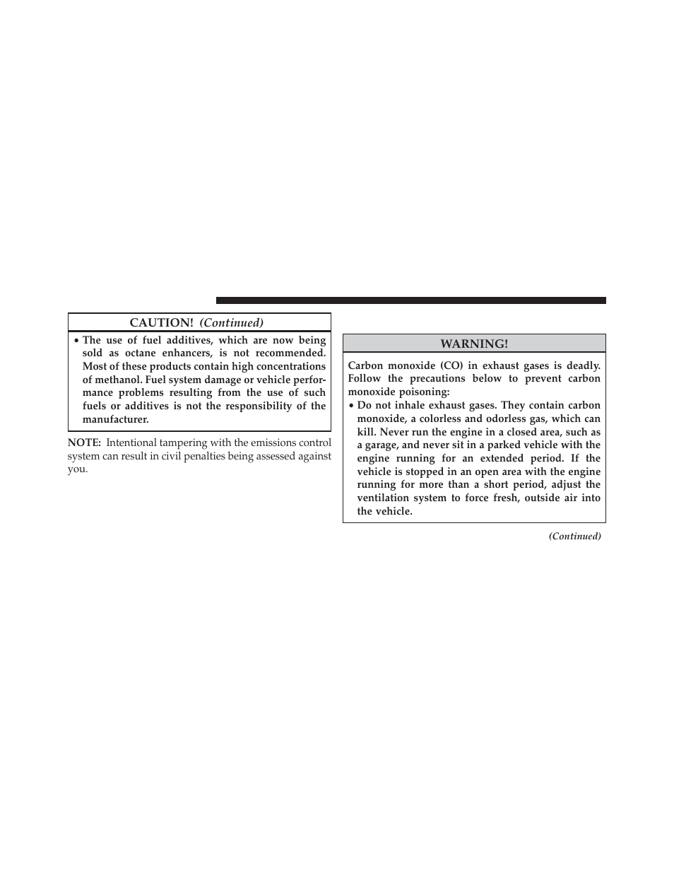 Carbon monoxide warnings | Dodge 2013 Avenger - Owner Manual User Manual | Page 376 / 519