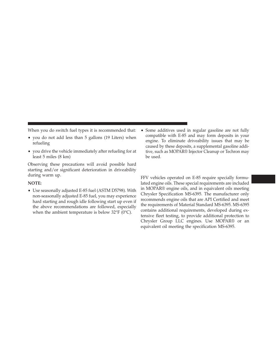 Selection of engine oil for flexible fuel, Vehicles (e-85) and gasoline vehicles | Dodge 2013 Avenger - Owner Manual User Manual | Page 379 / 519