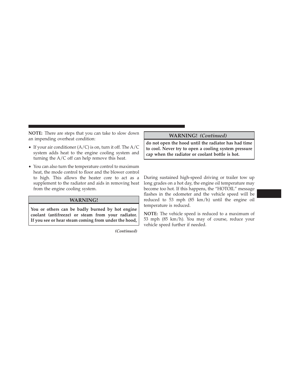 Engine oil overheating (2.4l engine only), If equipped | Dodge 2013 Avenger - Owner Manual User Manual | Page 401 / 519