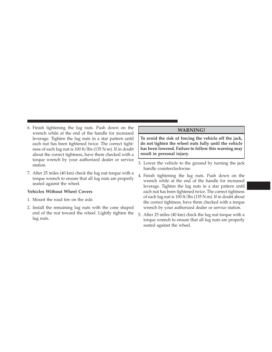 Vehicles without wheel covers | Dodge 2013 Avenger - Owner Manual User Manual | Page 413 / 519