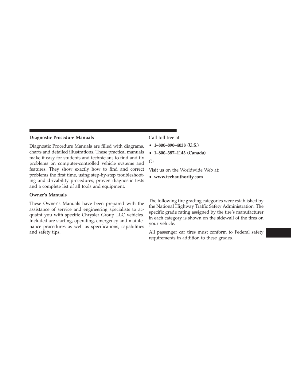 Department of transportation, Uniform tire quality grades | Dodge 2013 Avenger - Owner Manual User Manual | Page 495 / 519