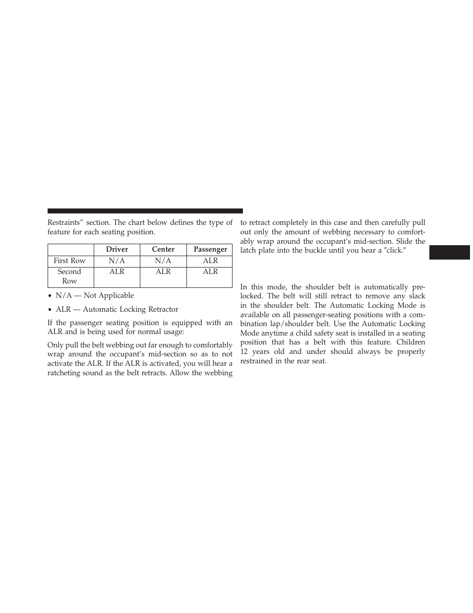 Automatic locking retractor mode (alr), If equipped | Dodge 2013 Avenger - Owner Manual User Manual | Page 55 / 519