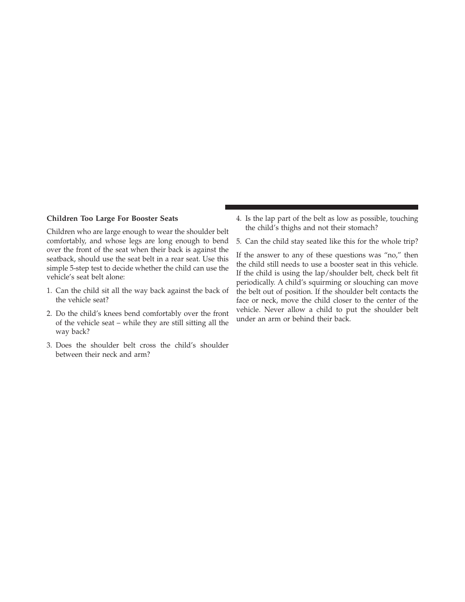 Children too large for booster seats | Dodge 2013 Avenger - Owner Manual User Manual | Page 82 / 519