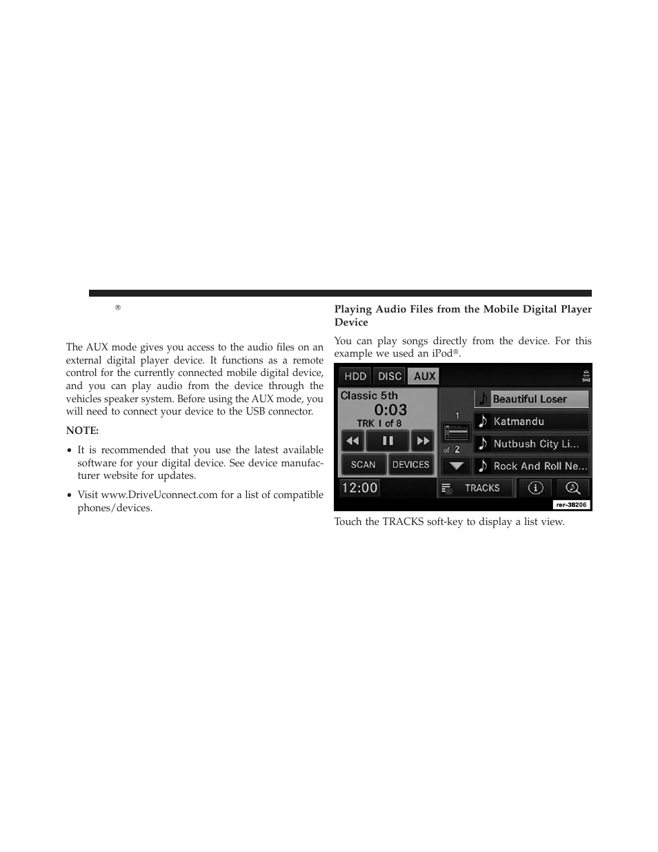 Uconnect multimedia (remote devices), Aux mode (if equipped) | Ram Trucks UCONNECT 730N for Jeep User Manual | Page 108 / 220