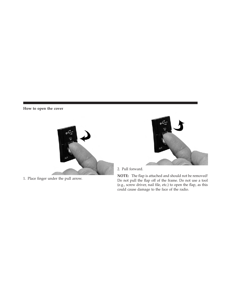 How to open the cover | Ram Trucks UCONNECT 730N for Jeep User Manual | Page 121 / 220