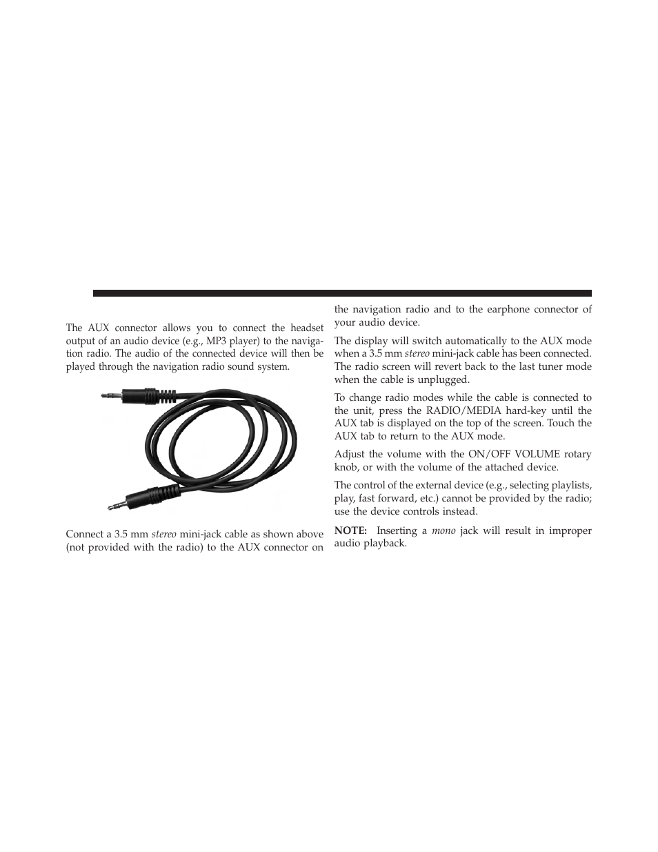 Aux mode | Ram Trucks UCONNECT 730N for Jeep User Manual | Page 124 / 220