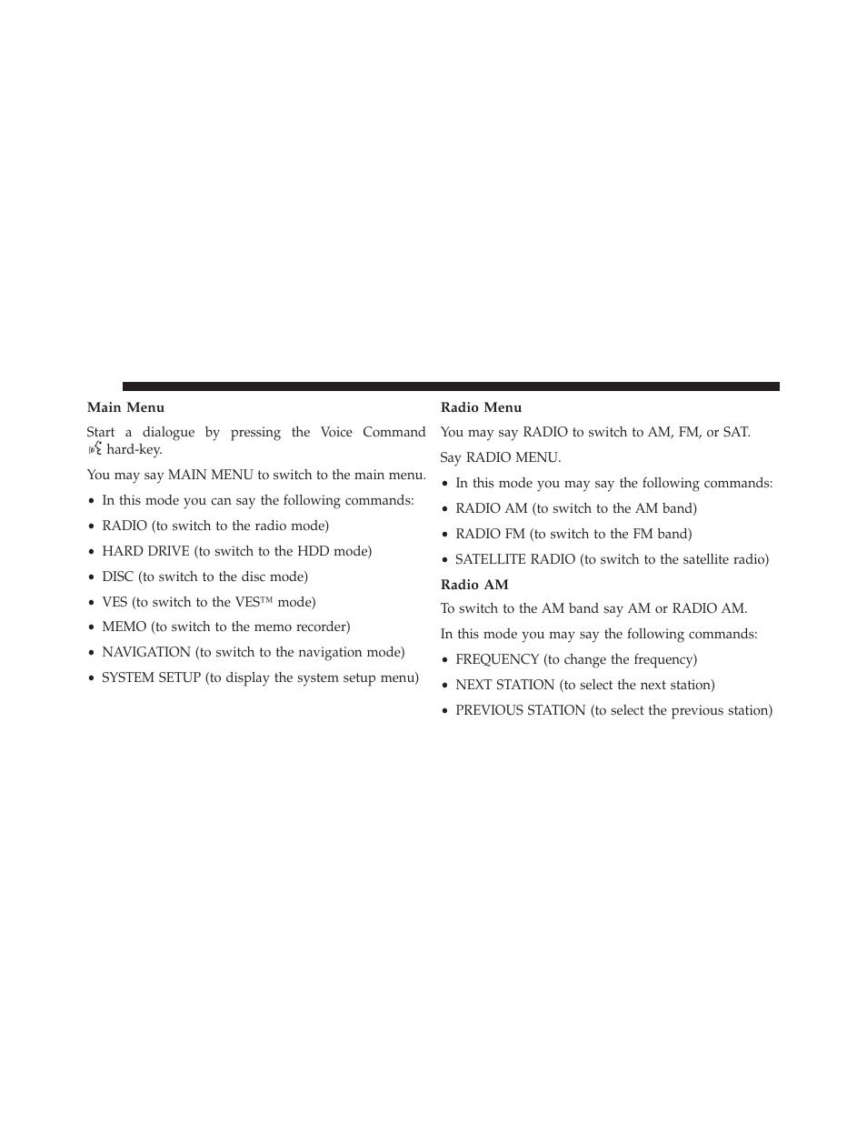 Main menu, Radio menu, Radio am | Ram Trucks UCONNECT 730N for Jeep User Manual | Page 128 / 220