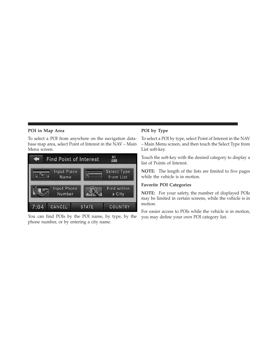 Poi in map area, Poi by type, Favorite poi categories | Ram Trucks UCONNECT 730N for Jeep User Manual | Page 151 / 220