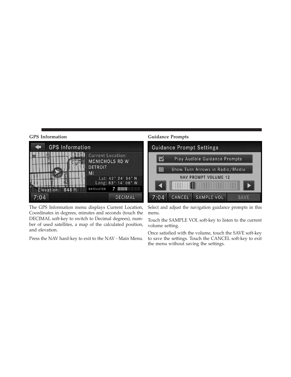 Gps information, Guidance prompts | Ram Trucks UCONNECT 730N for Jeep User Manual | Page 192 / 220