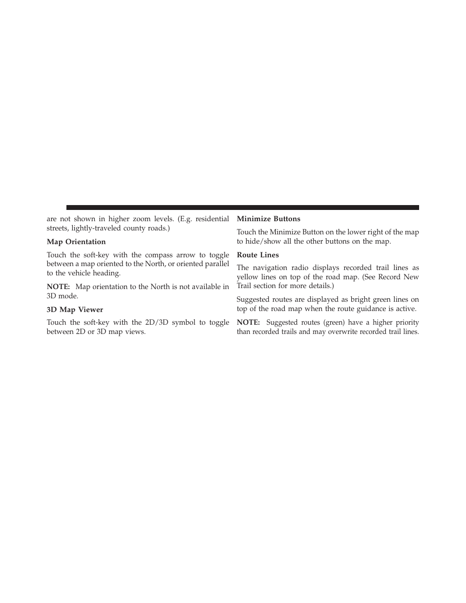 Map orientation, 3d map viewer, Minimize buttons | Route lines | Ram Trucks UCONNECT 730N for Jeep User Manual | Page 194 / 220