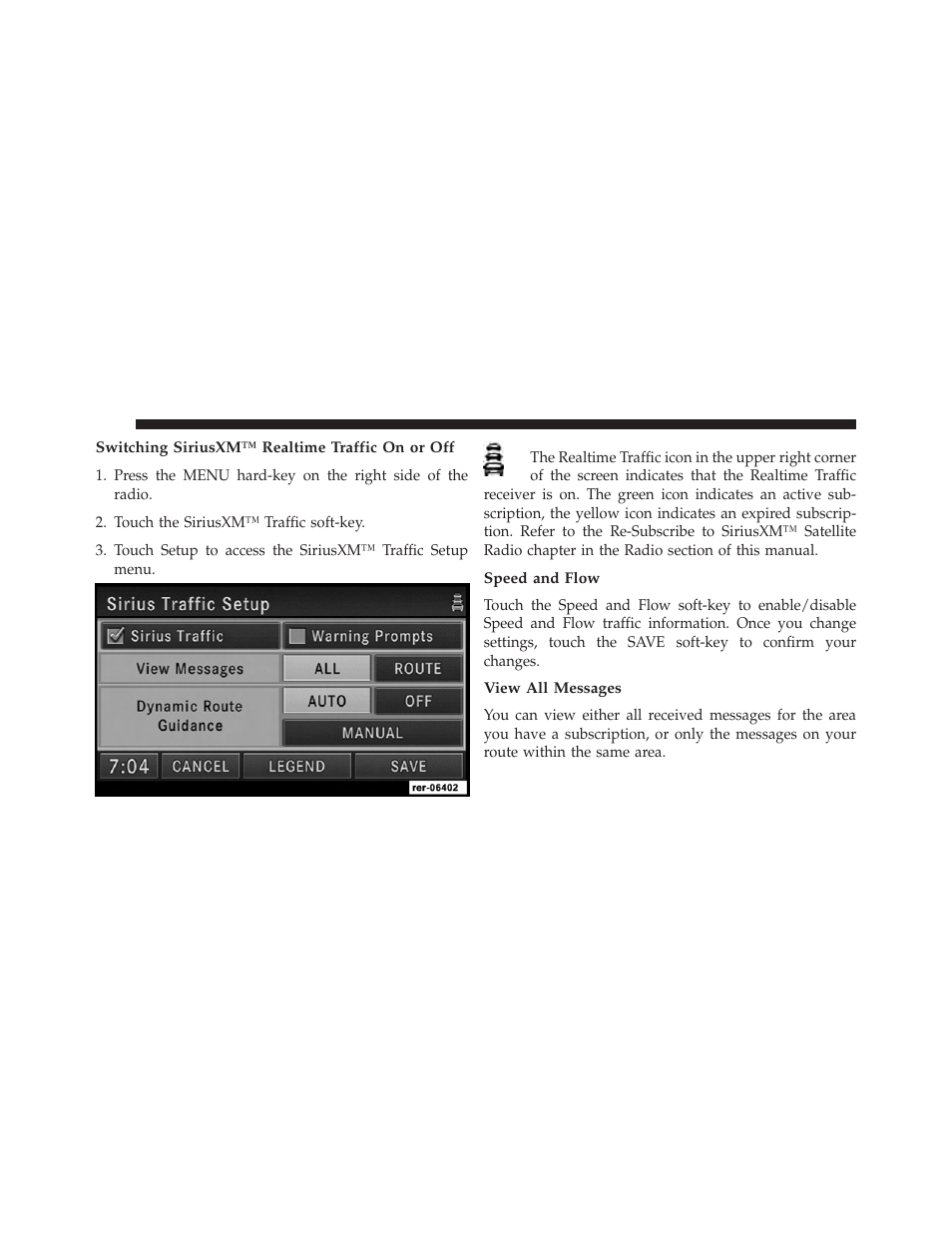 Switching siriusxm™ realtime traffic on or off, Speed and flow, View all messages | Ram Trucks UCONNECT 730N for Jeep User Manual | Page 204 / 220