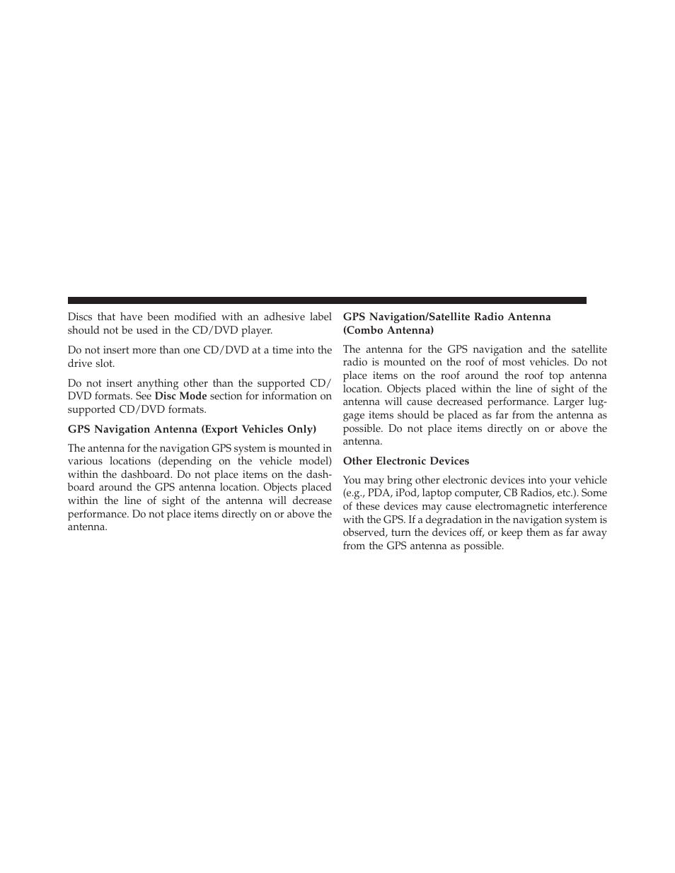 Gps navigation antenna (export vehicles only), Other electronic devices | Ram Trucks UCONNECT 730N for Jeep User Manual | Page 21 / 220