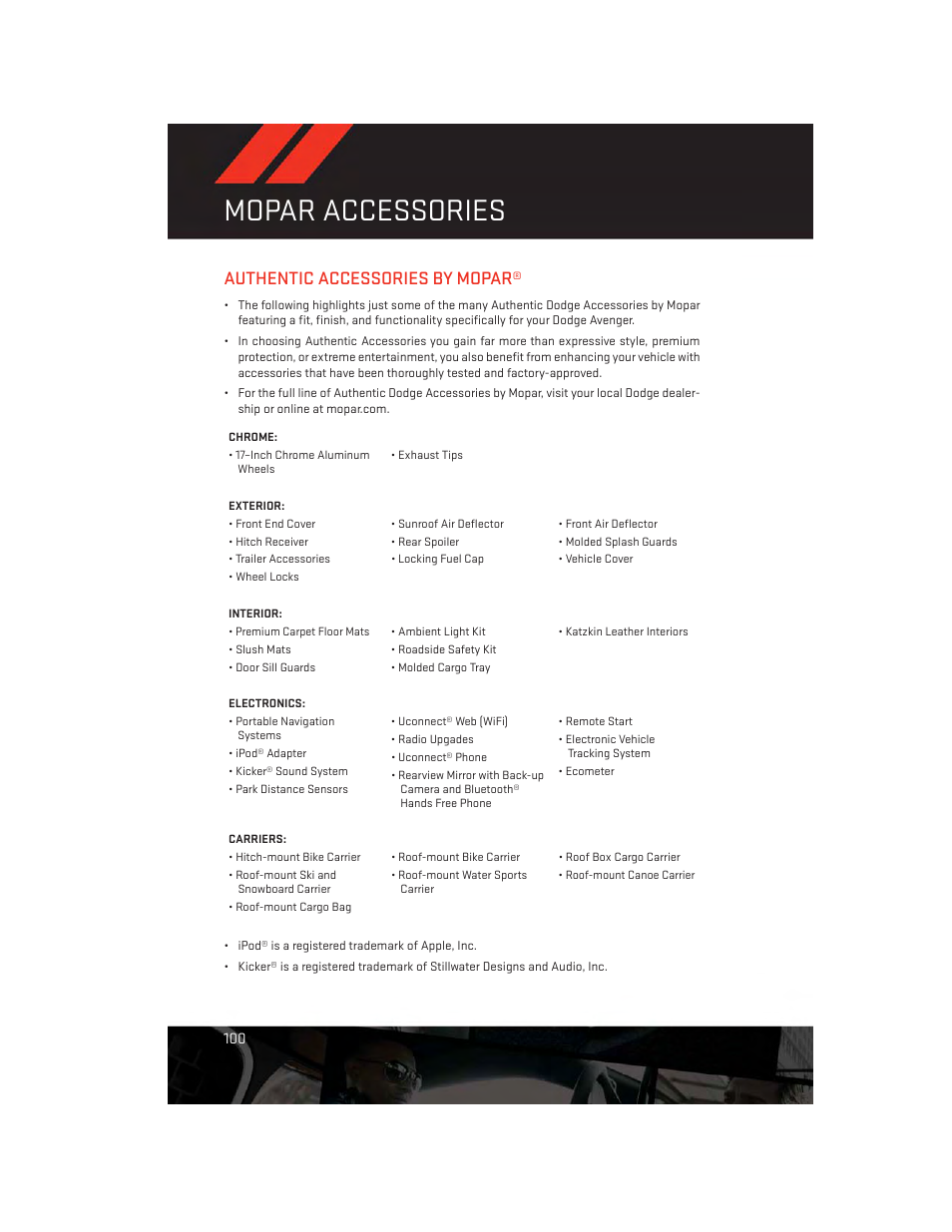 Mopar accessories, Authentic accessories by mopar | Dodge 2013 Avenger - User Guide User Manual | Page 102 / 108
