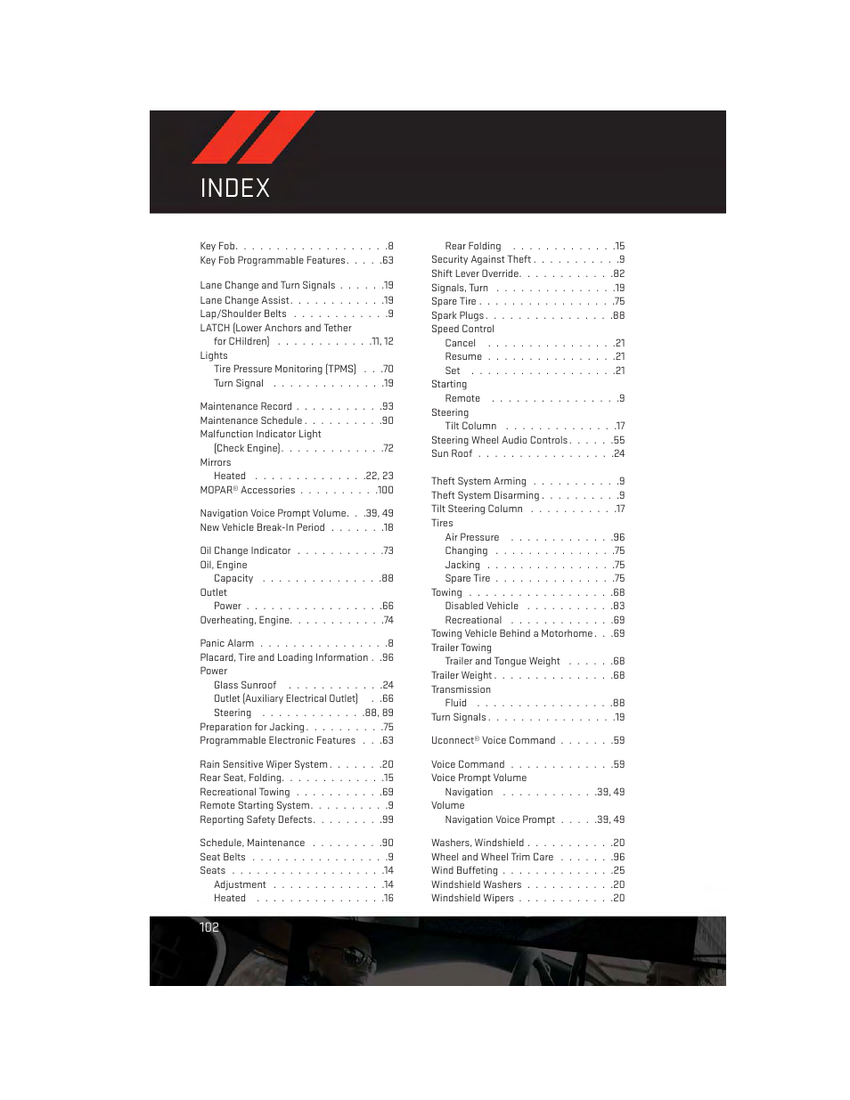 Index | Dodge 2013 Avenger - User Guide User Manual | Page 104 / 108