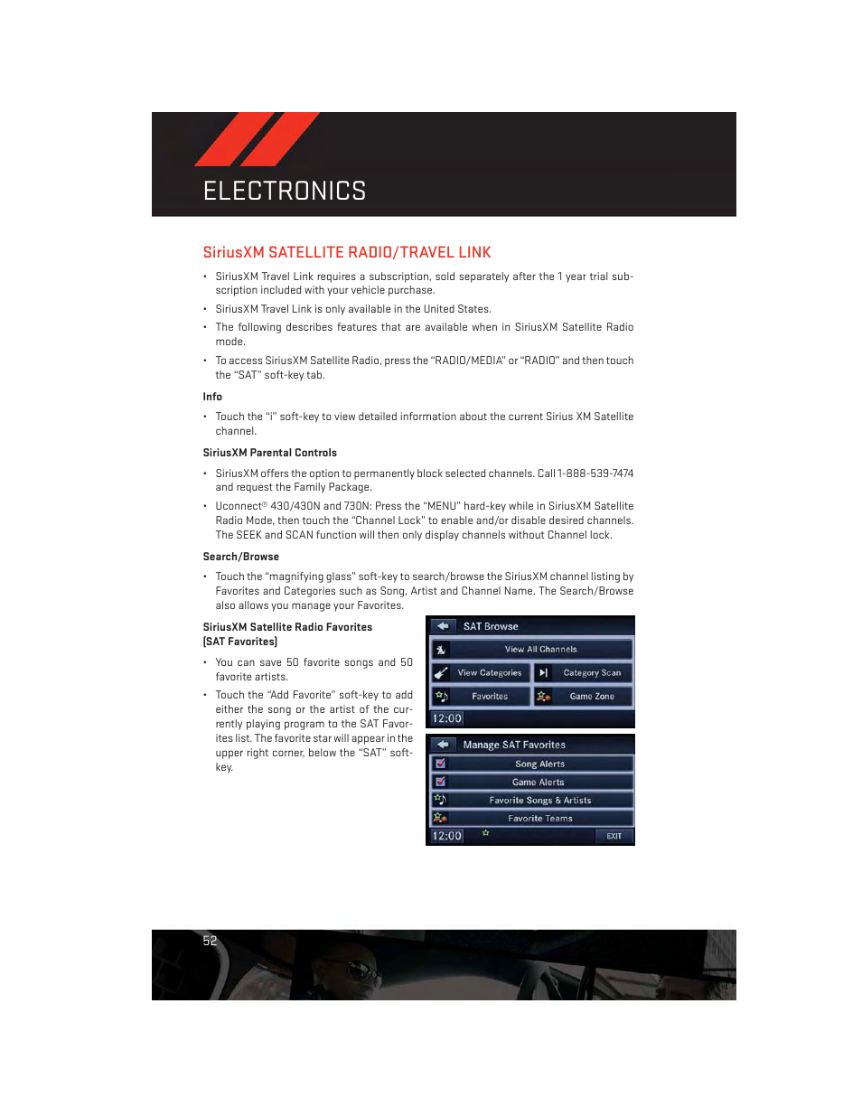 Siriusxm satellite radio/travel link, Electronics | Dodge 2013 Avenger - User Guide User Manual | Page 54 / 108