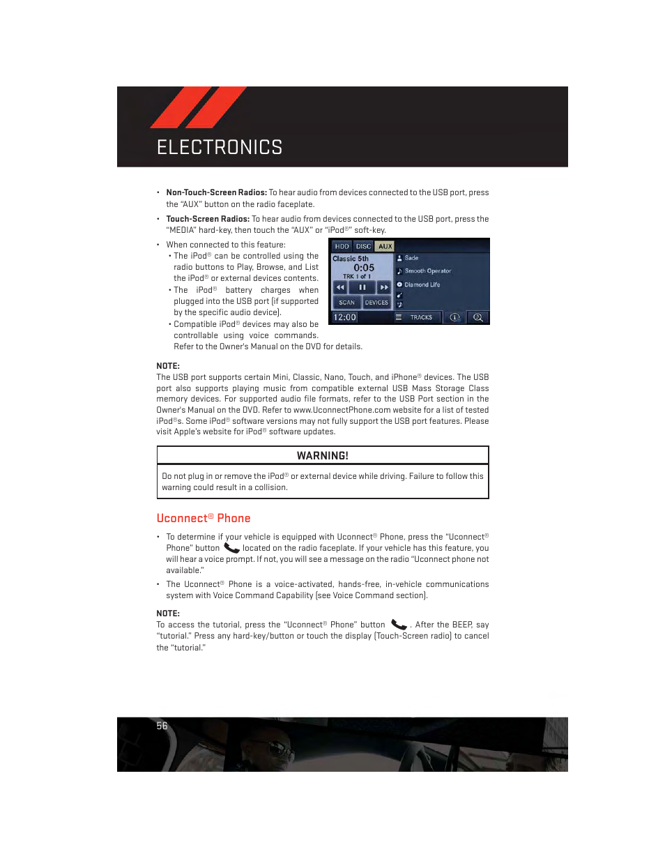 Uconnect® phone, Electronics | Dodge 2013 Avenger - User Guide User Manual | Page 58 / 108