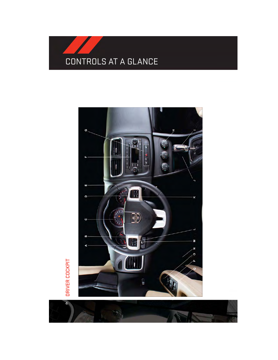 Controls at a glance, Driver cockpit | Dodge 2013 Avenger - User Guide User Manual | Page 6 / 108