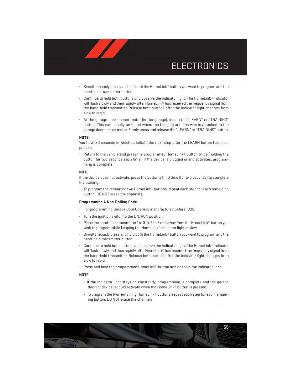 Programming a non-rolling code, Electronics | Dodge 2013 Avenger - User Guide User Manual | Page 67 / 108