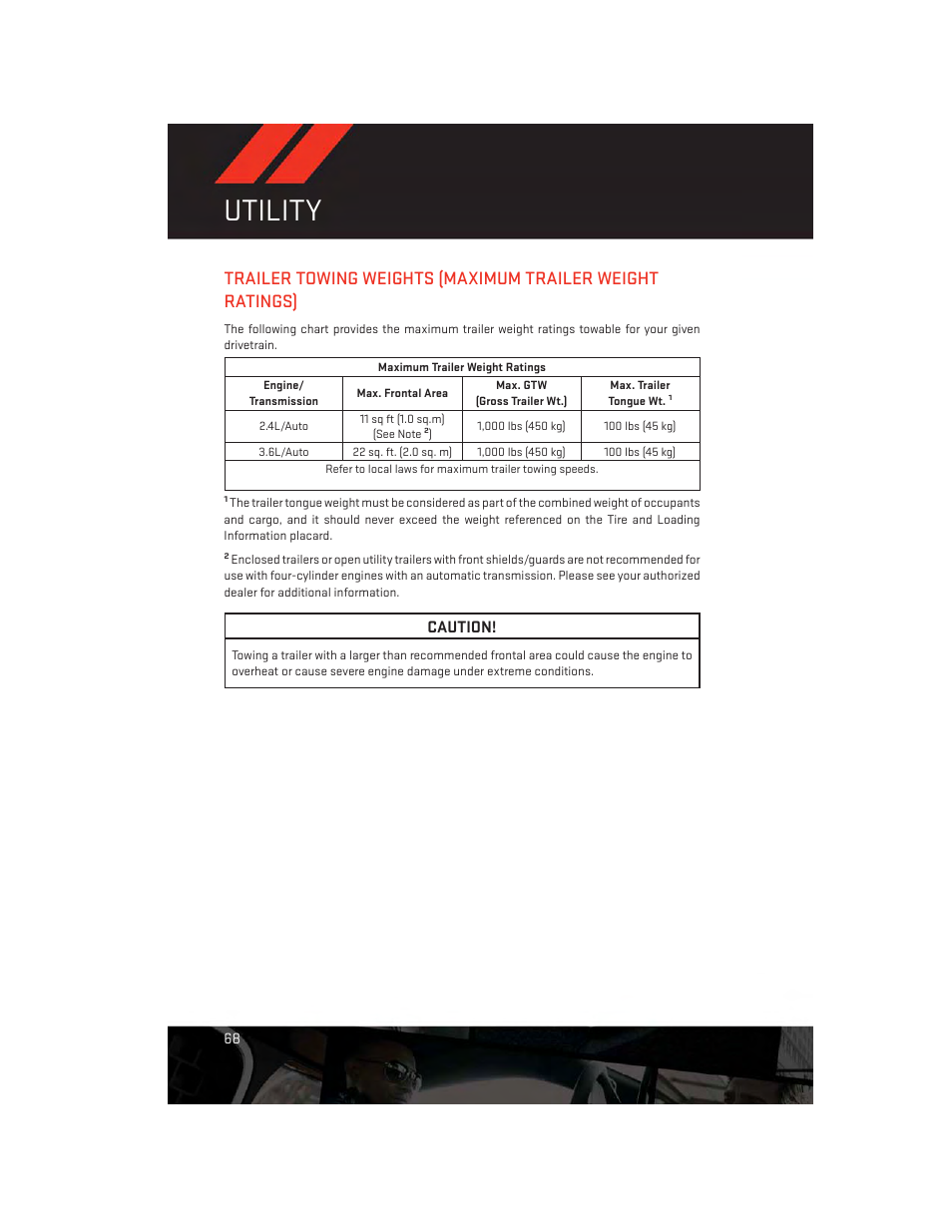 Utility, Caution | Dodge 2013 Avenger - User Guide User Manual | Page 70 / 108