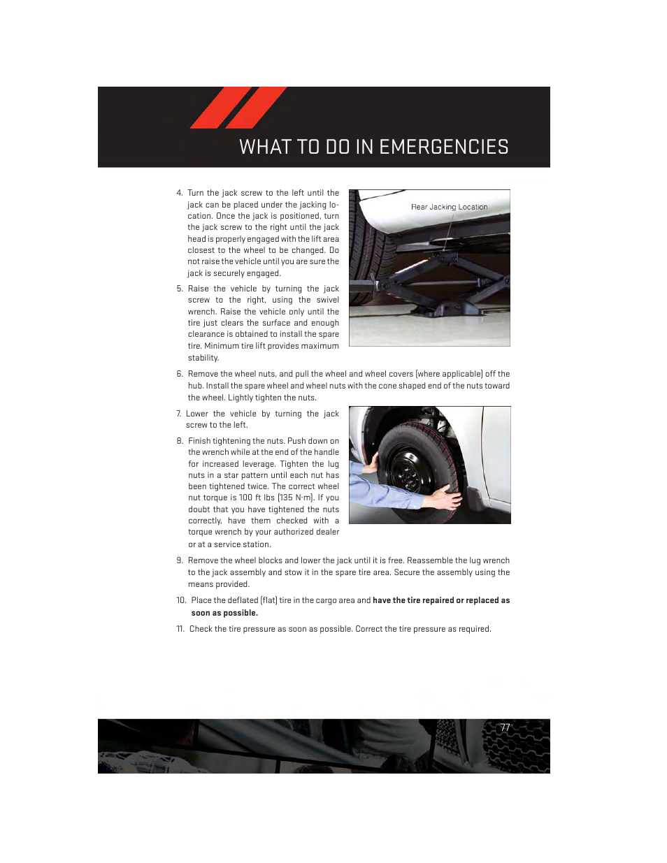 What to do in emergencies | Dodge 2013 Avenger - User Guide User Manual | Page 79 / 108