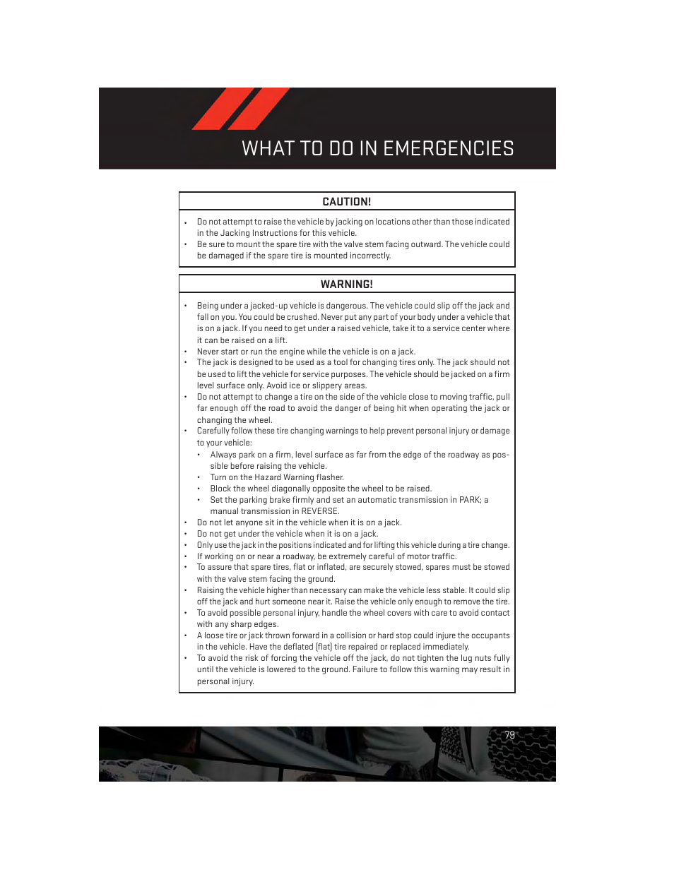 What to do in emergencies | Dodge 2013 Avenger - User Guide User Manual | Page 81 / 108