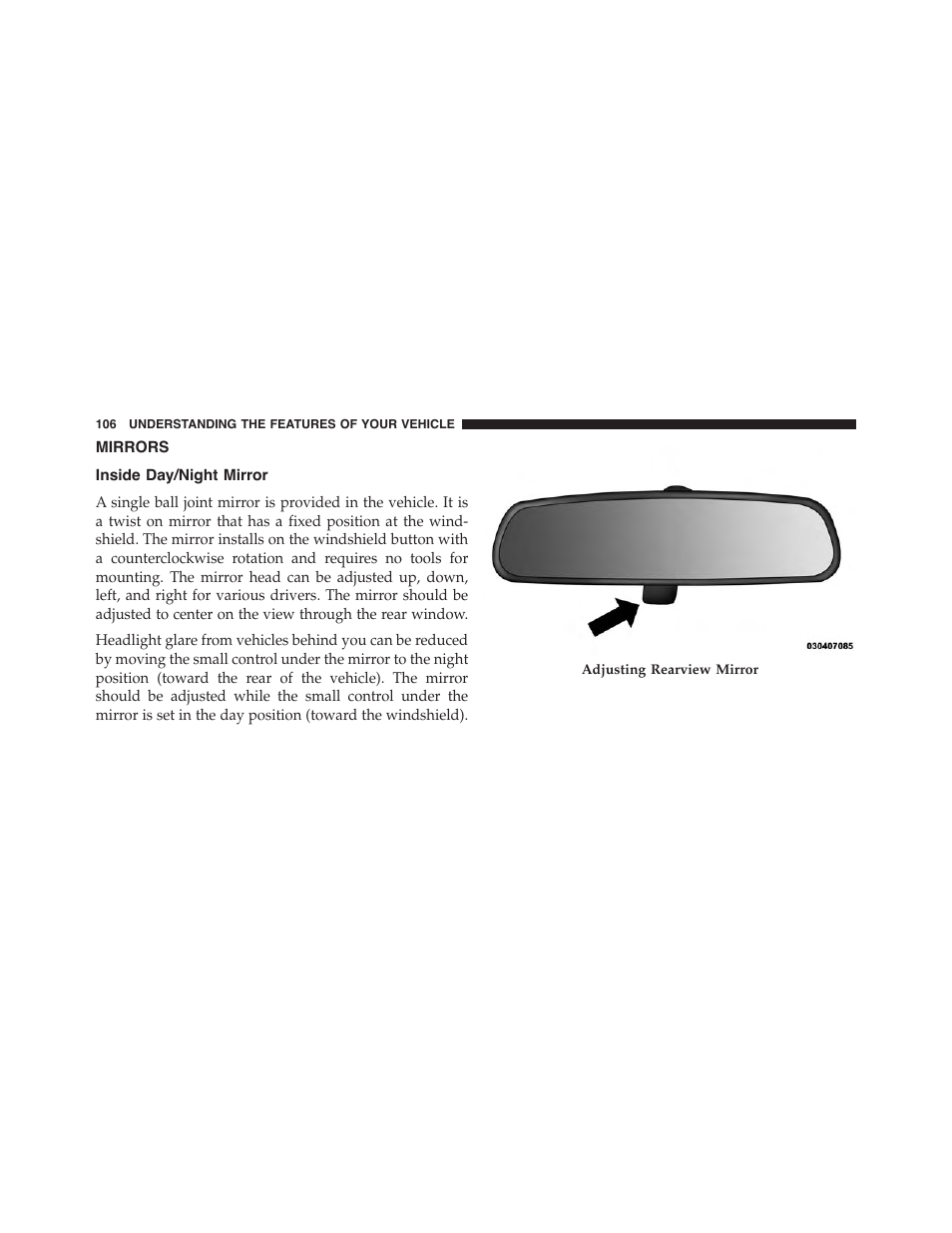 Mirrors, Inside day/night mirror | Dodge 2013 Challenger - Owner Manual User Manual | Page 108 / 530