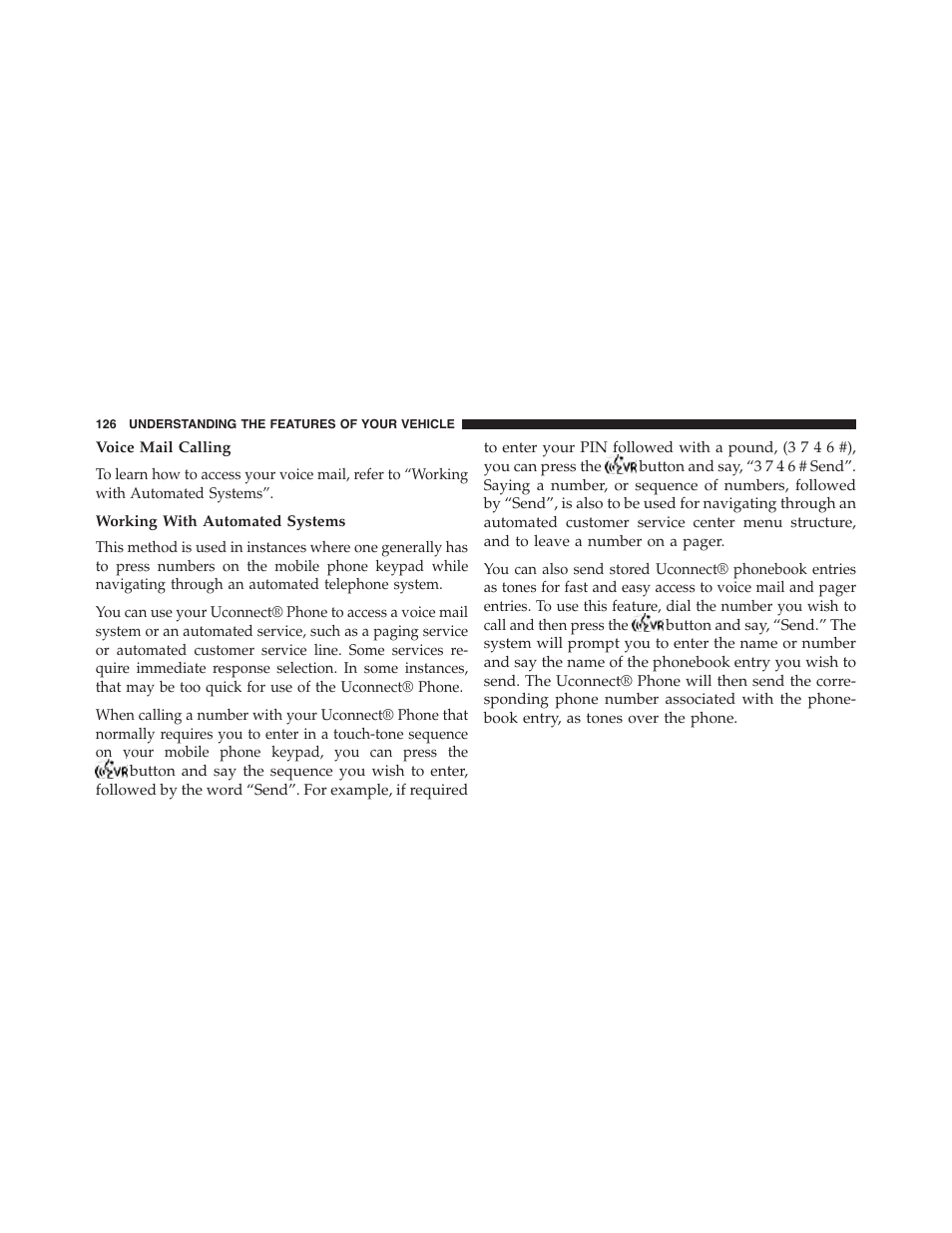 Voice mail calling, Working with automated systems | Dodge 2013 Challenger - Owner Manual User Manual | Page 128 / 530