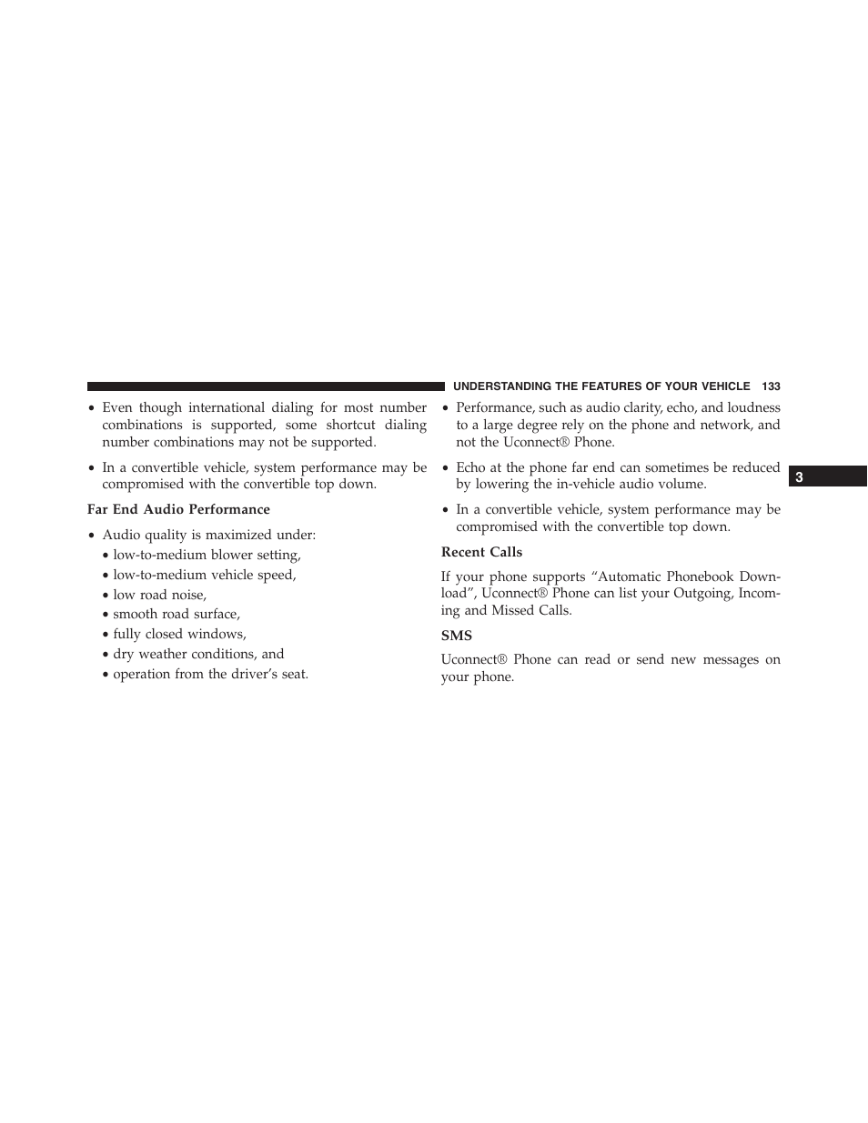 Far end audio performance, Recent calls | Dodge 2013 Challenger - Owner Manual User Manual | Page 135 / 530