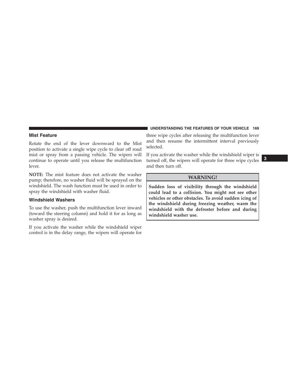 Mist feature, Windshield washers | Dodge 2013 Challenger - Owner Manual User Manual | Page 171 / 530
