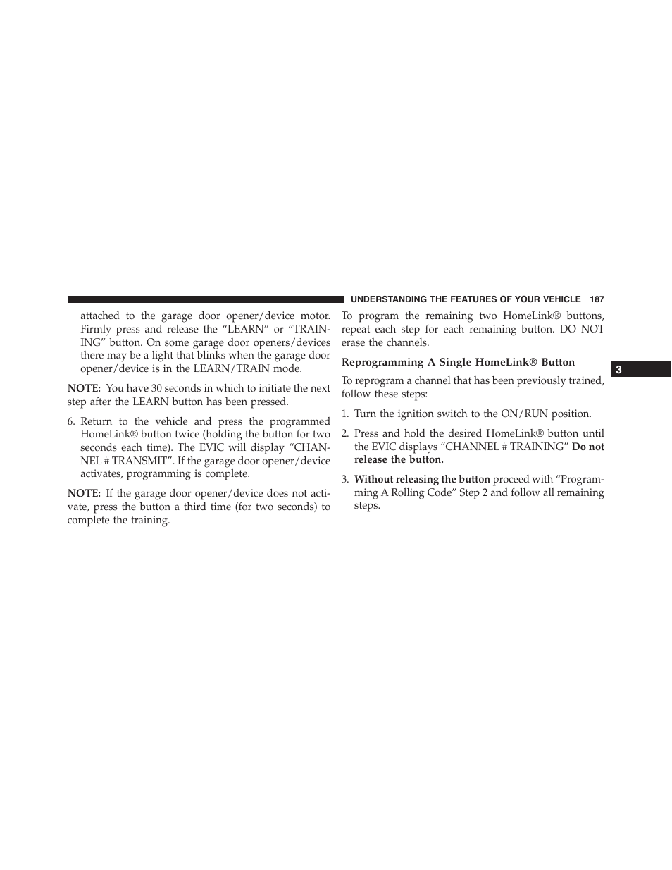 Reprogramming a single homelink® button | Dodge 2013 Challenger - Owner Manual User Manual | Page 189 / 530