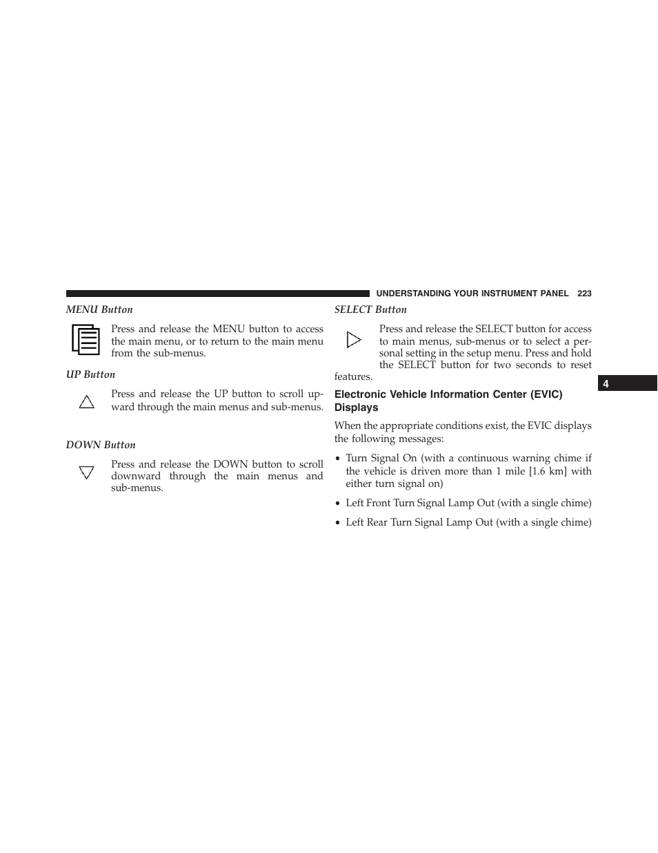 Electronic vehicle information center (evic), Displays | Dodge 2013 Challenger - Owner Manual User Manual | Page 225 / 530