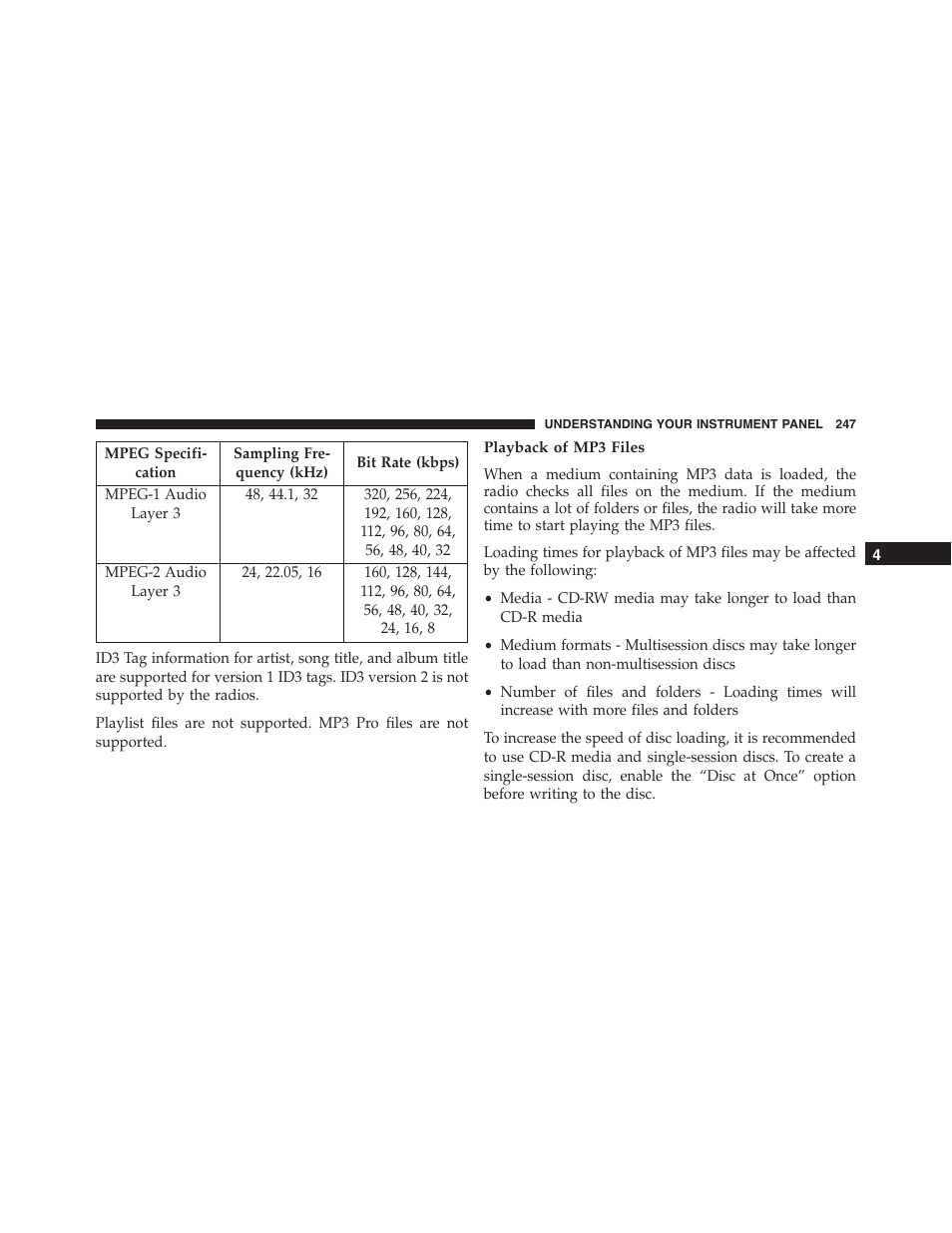 Playback of mp3 files | Dodge 2013 Challenger - Owner Manual User Manual | Page 249 / 530