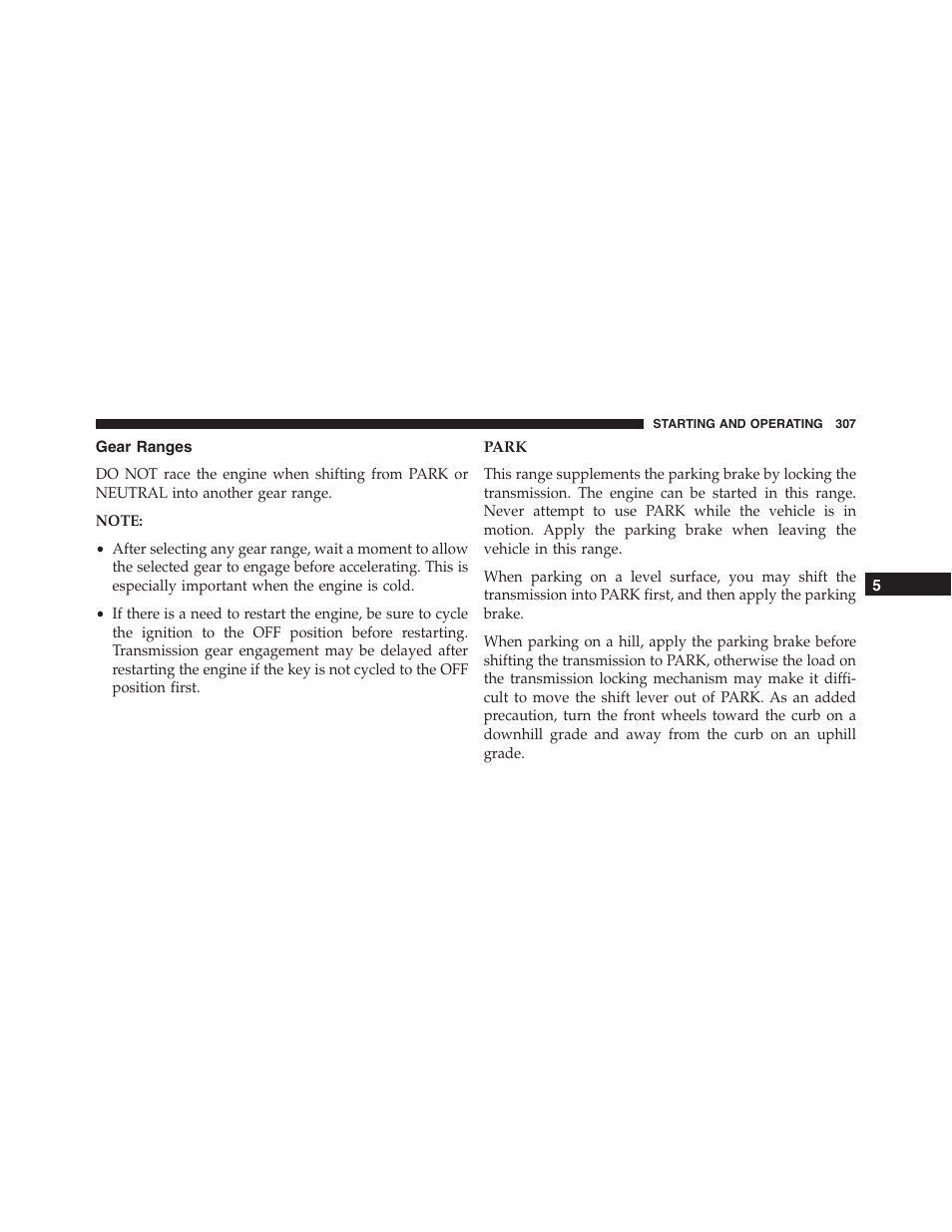 Gear ranges, Park | Dodge 2013 Challenger - Owner Manual User Manual | Page 309 / 530