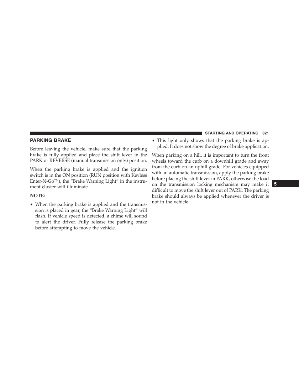 Parking brake | Dodge 2013 Challenger - Owner Manual User Manual | Page 323 / 530