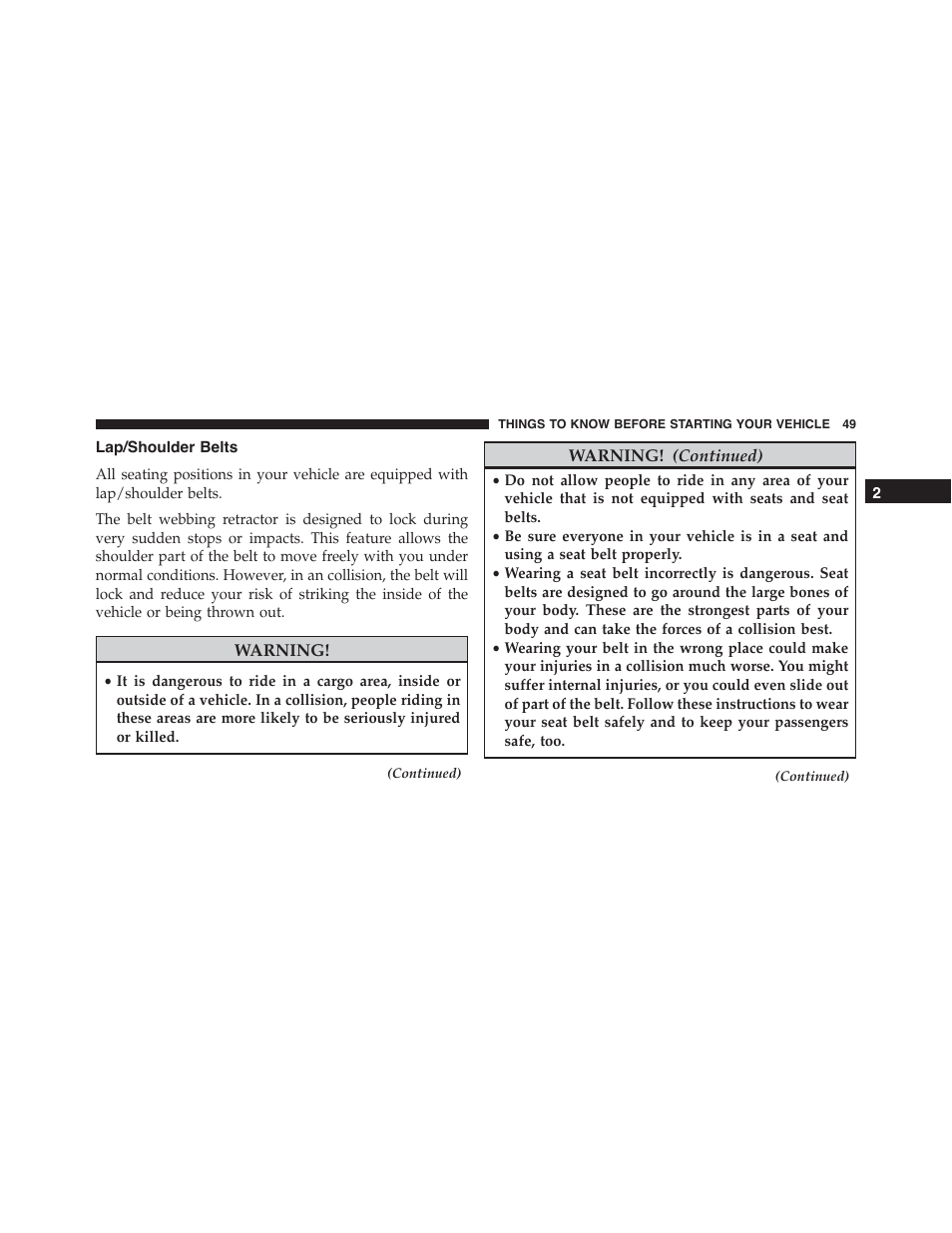 Lap/shoulder belts | Dodge 2013 Challenger - Owner Manual User Manual | Page 51 / 530