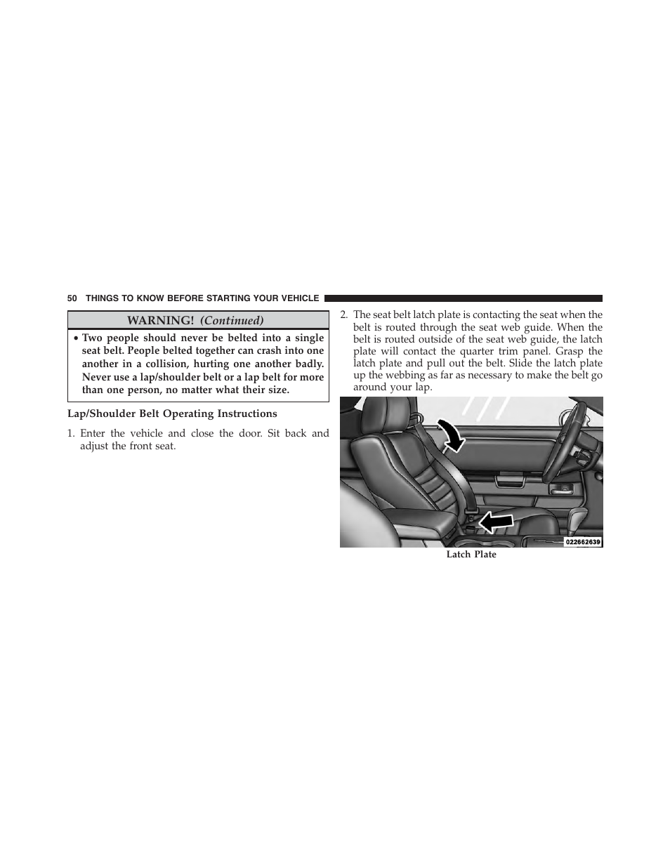 Lap/shoulder belt operating instructions | Dodge 2013 Challenger - Owner Manual User Manual | Page 52 / 530