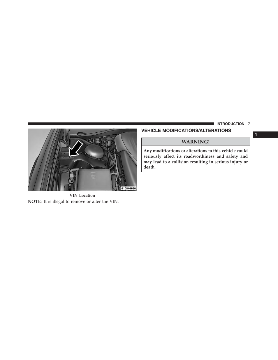 Vehicle modifications/alterations | Dodge 2013 Challenger - Owner Manual User Manual | Page 9 / 530