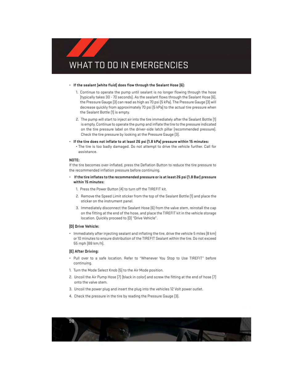 What to do in emergencies | Dodge 2013 Challenger_SRT - User Guide User Manual | Page 100 / 140
