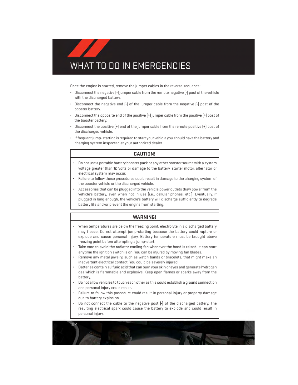 What to do in emergencies | Dodge 2013 Challenger_SRT - User Guide User Manual | Page 104 / 140