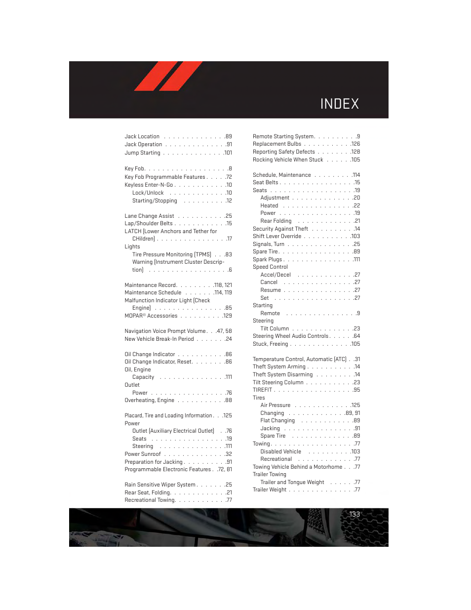 Index | Dodge 2013 Challenger_SRT - User Guide User Manual | Page 135 / 140