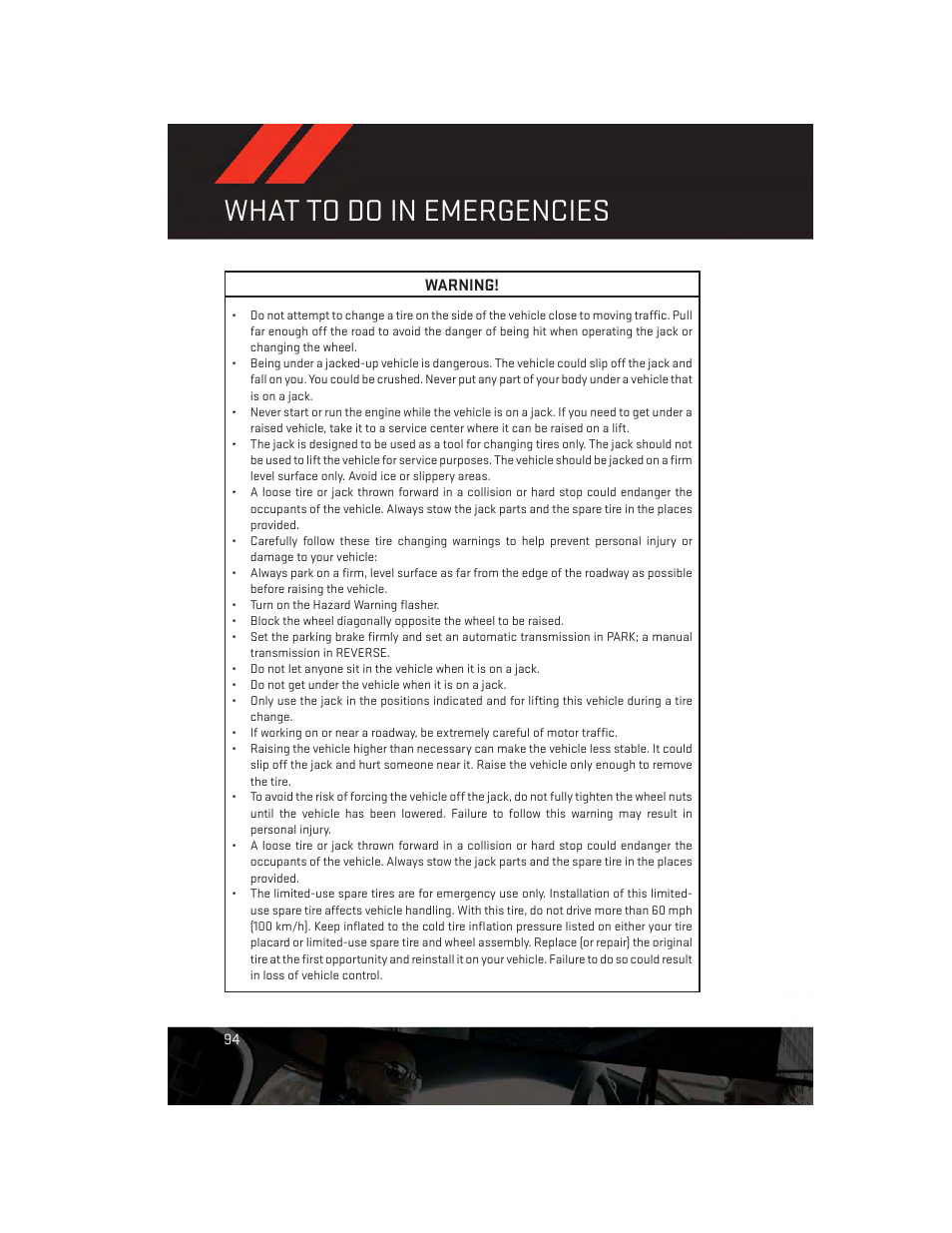 What to do in emergencies | Dodge 2013 Challenger_SRT - User Guide User Manual | Page 96 / 140