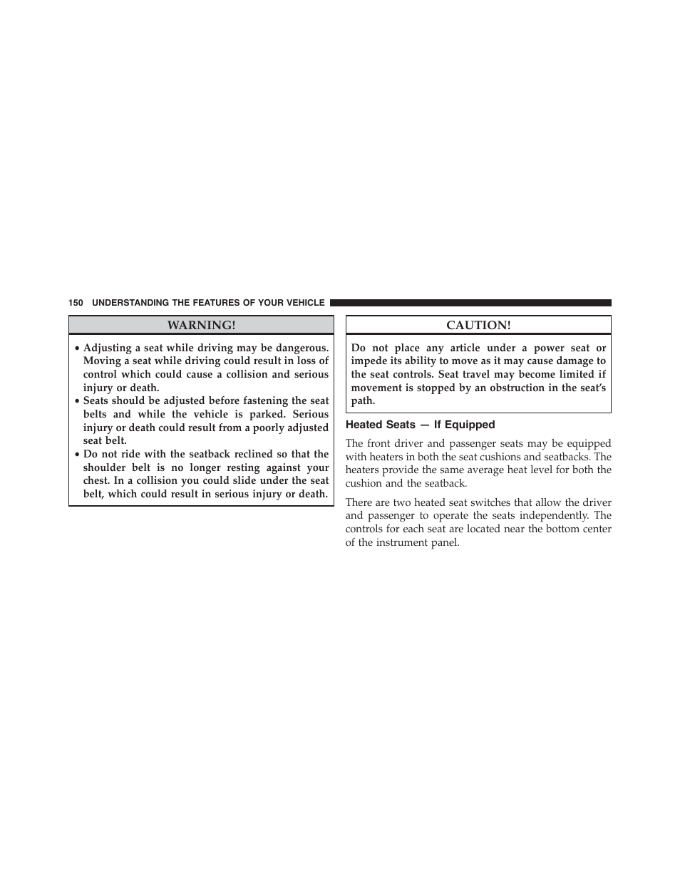 Heated seats — if equipped | Dodge 2013 Challenger_SRT - Owner Manual User Manual | Page 152 / 520