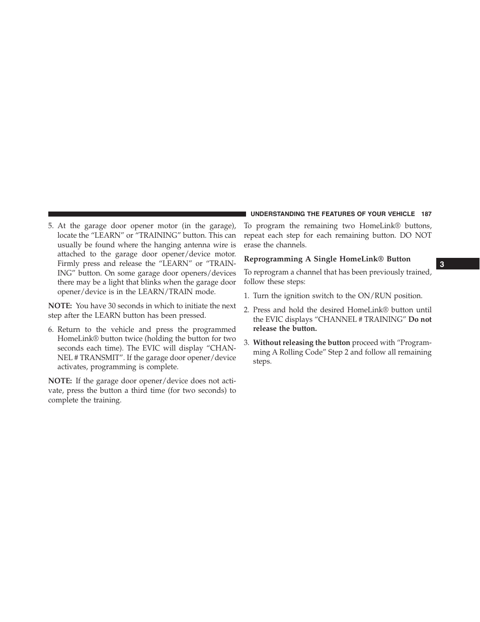 Reprogramming a single homelink® button | Dodge 2013 Challenger_SRT - Owner Manual User Manual | Page 189 / 520