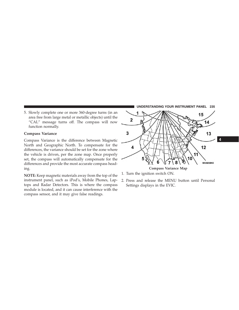 Compass variance | Dodge 2013 Challenger_SRT - Owner Manual User Manual | Page 237 / 520