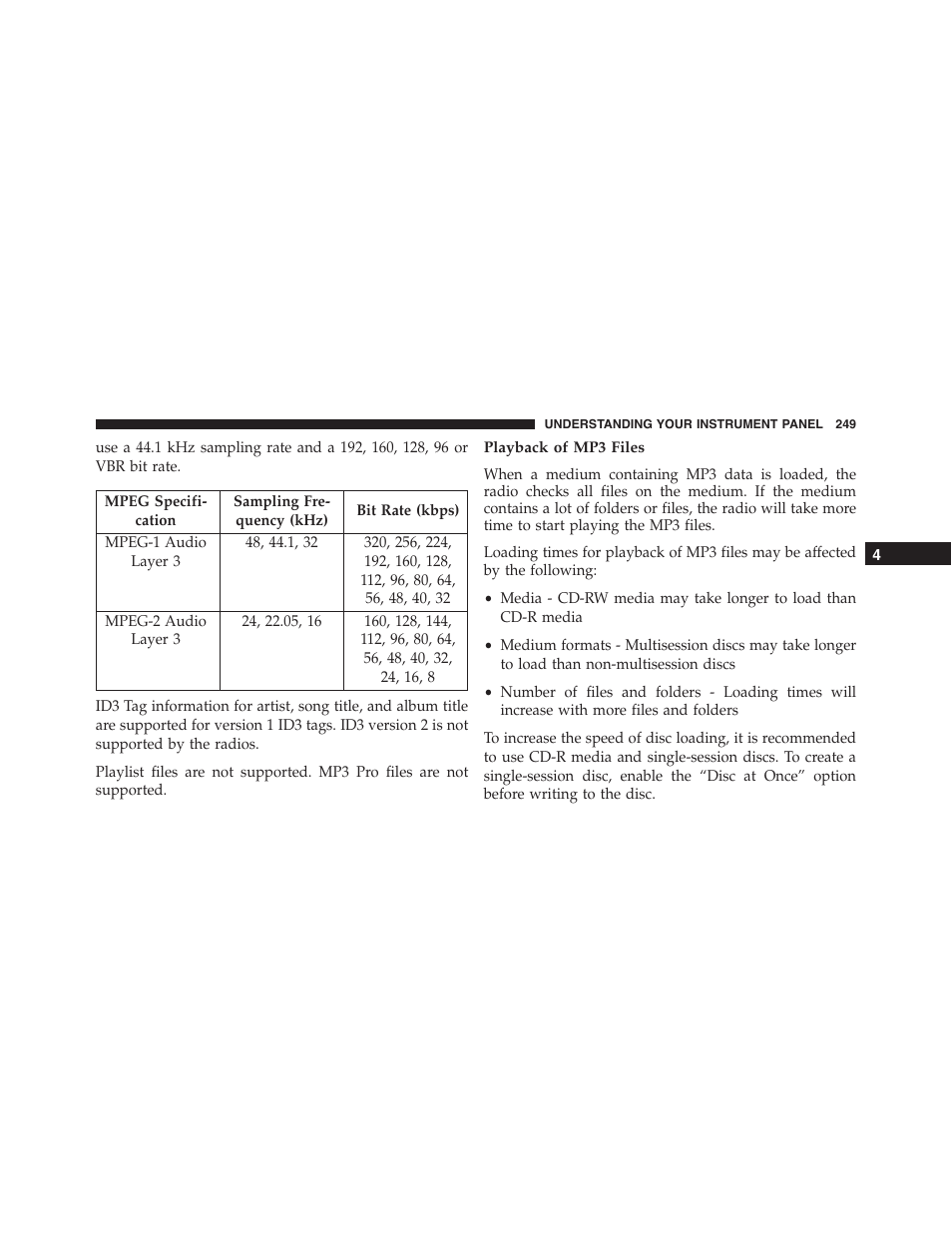 Playback of mp3 files | Dodge 2013 Challenger_SRT - Owner Manual User Manual | Page 251 / 520