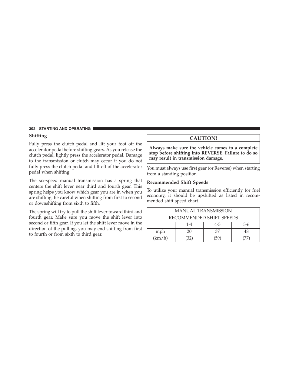 Shifting, Recommended shift speeds | Dodge 2013 Challenger_SRT - Owner Manual User Manual | Page 304 / 520