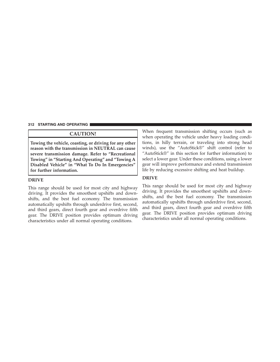 Drive | Dodge 2013 Challenger_SRT - Owner Manual User Manual | Page 314 / 520