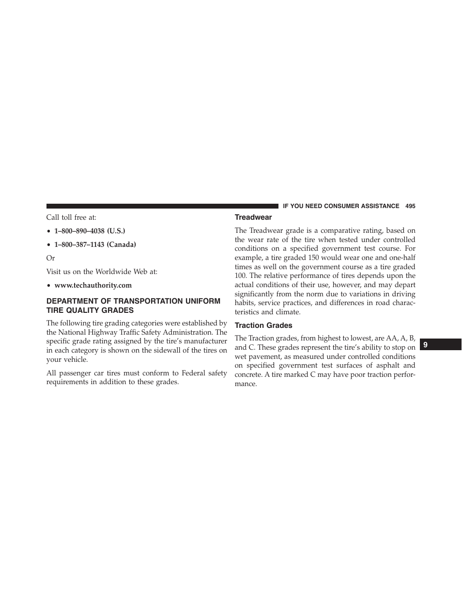 Treadwear, Traction grades, Department of transportation uniform | Tire quality grades | Dodge 2013 Challenger_SRT - Owner Manual User Manual | Page 497 / 520