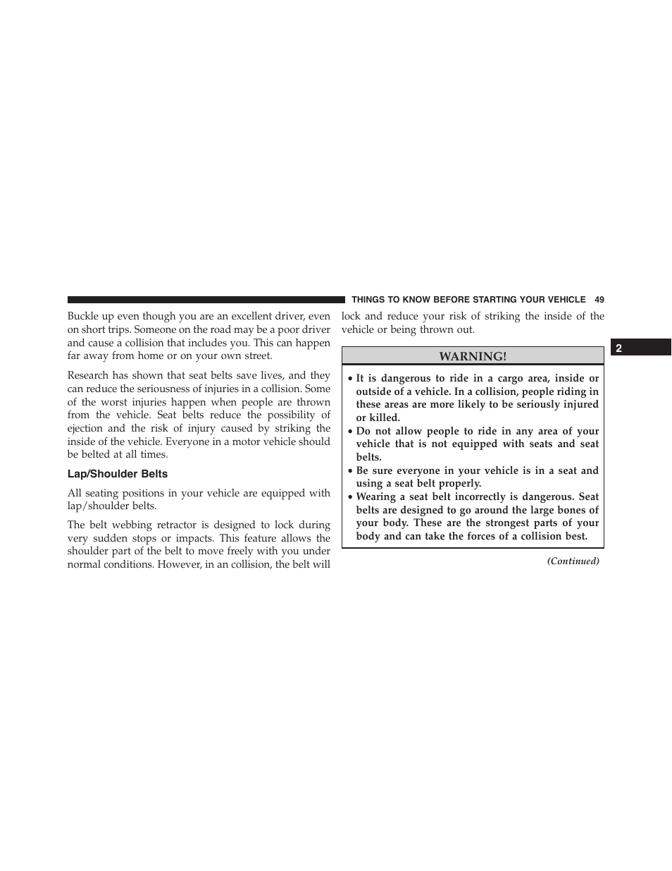 Lap/shoulder belts | Dodge 2013 Challenger_SRT - Owner Manual User Manual | Page 51 / 520